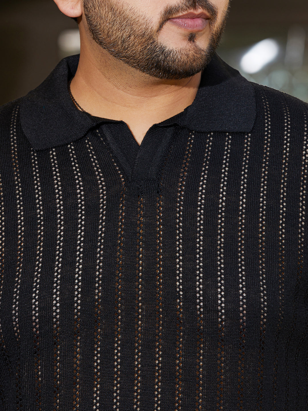 Stripe-Textured Polo T-Shirt