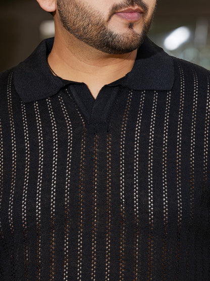 Stripe-Textured Polo T-Shirt