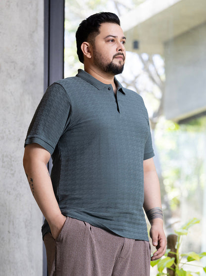 Houndstooth-Textured Polo T-Shirt