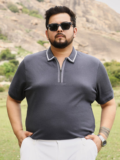 Solid Waffle Half-Zip Polo T-Shirt