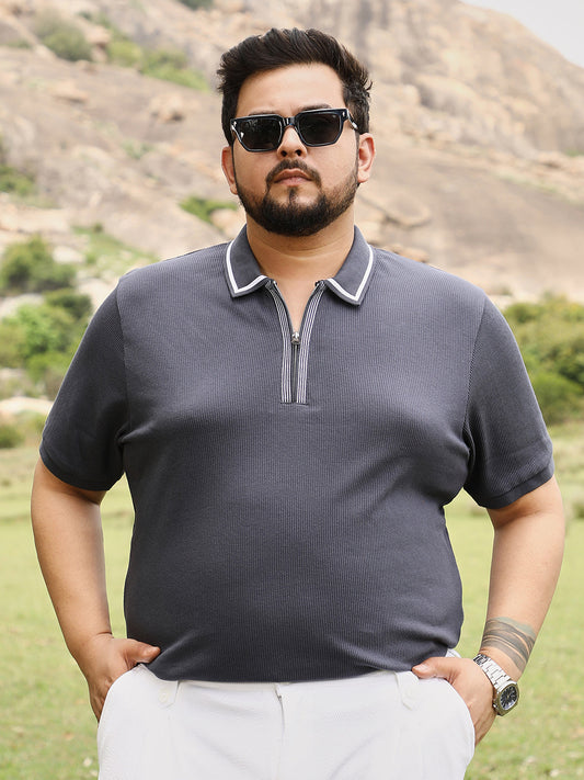 Solid Waffle Half-Zip Polo T-Shirt