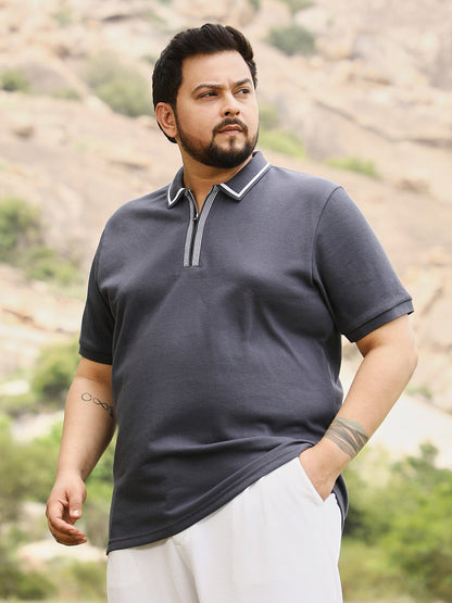 Solid Waffle Half-Zip Polo T-Shirt