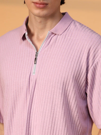 Ribbed Oversized Polo T-Shirt