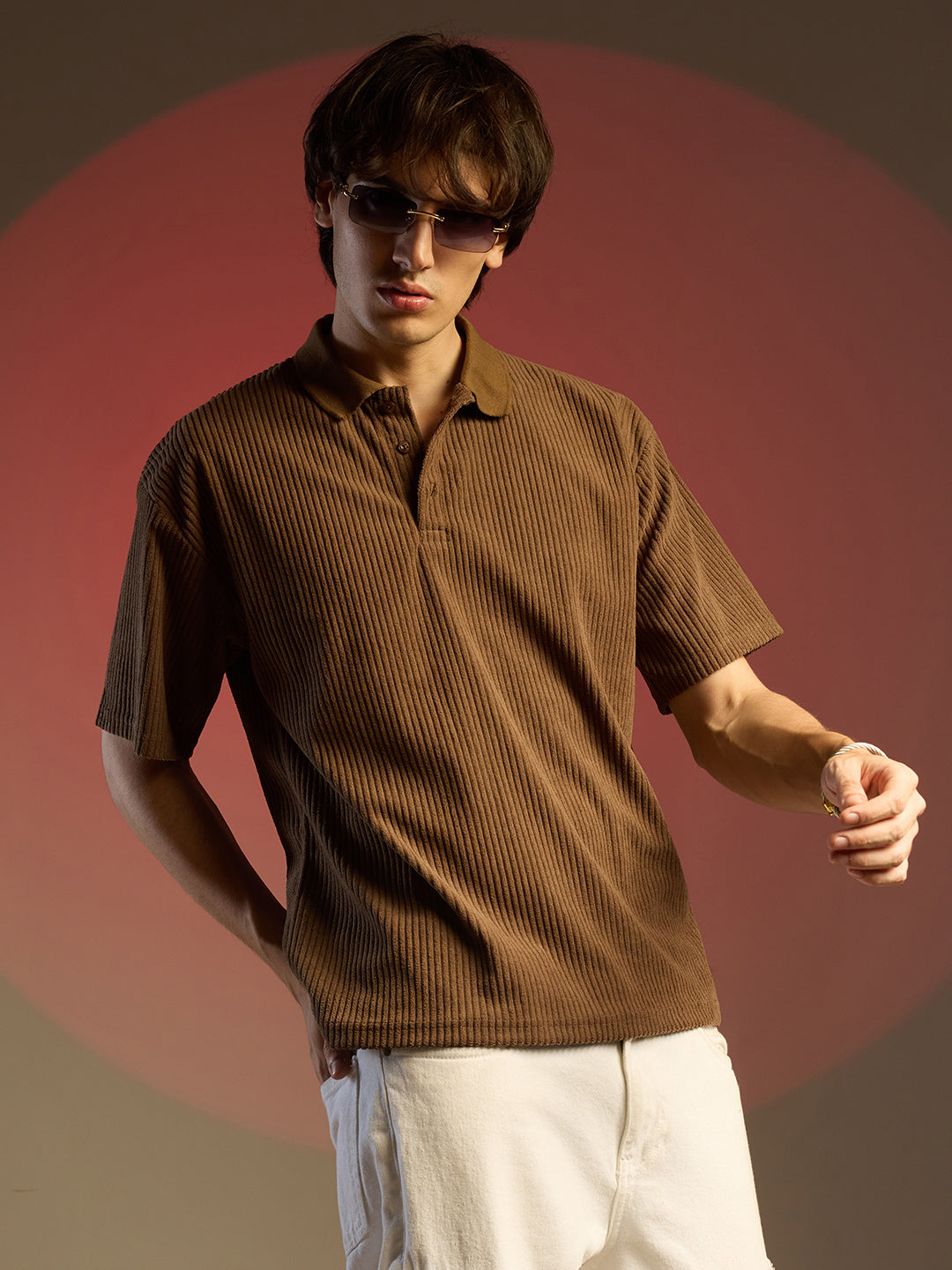 Ribbed Oversized Polo T-Shirt