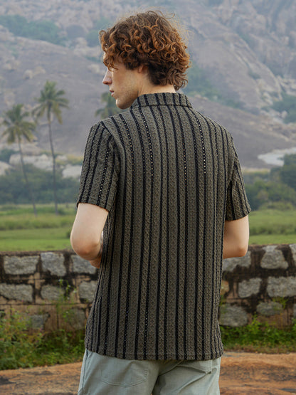 Tactile-Striped Polo T-Shirt