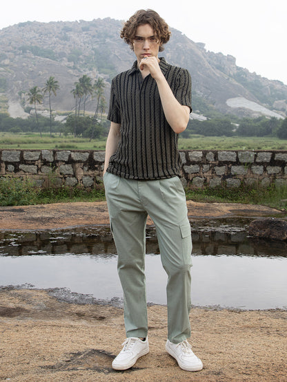 Tactile-Striped Polo T-Shirt