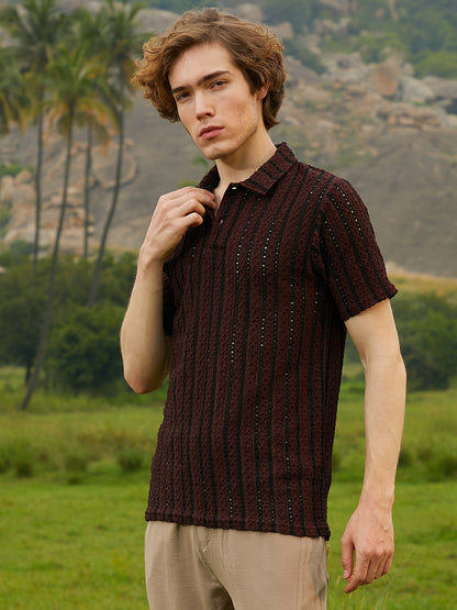 Tactile-Striped Polo T-Shirt