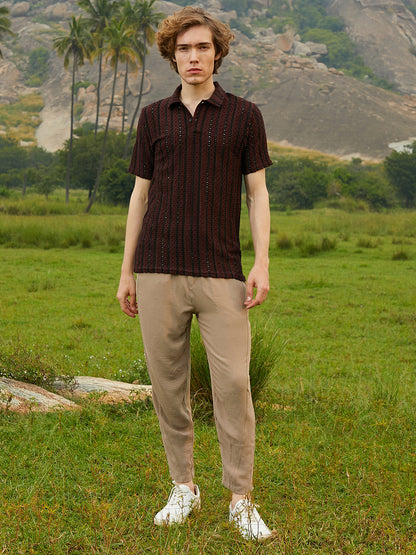 Tactile-Striped Polo T-Shirt