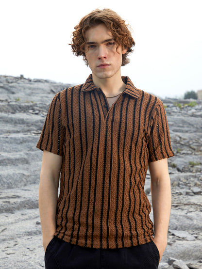 Tactile-Striped Polo T-Shirt