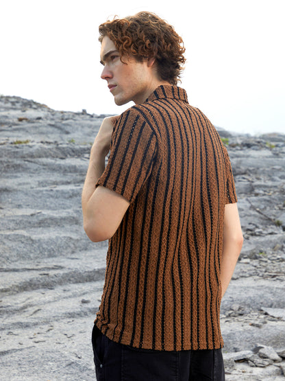 Tactile-Striped Polo T-Shirt