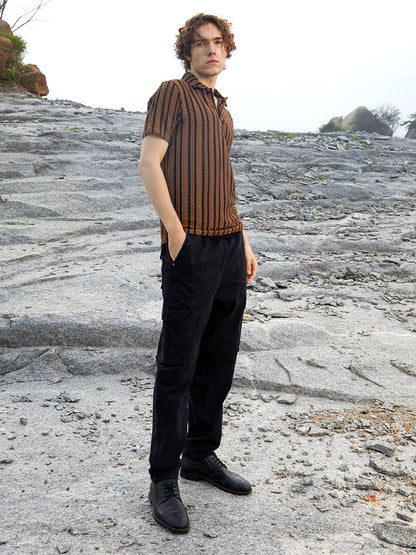 Tactile-Striped Polo T-Shirt