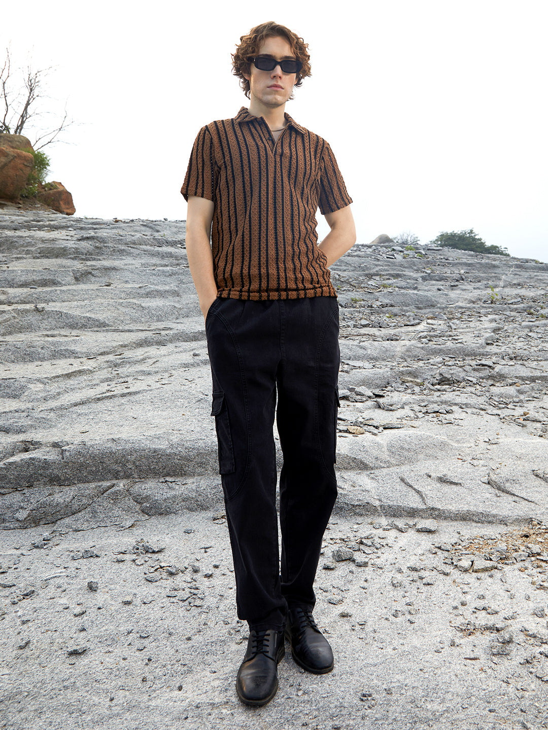 Tactile-Striped Polo T-Shirt