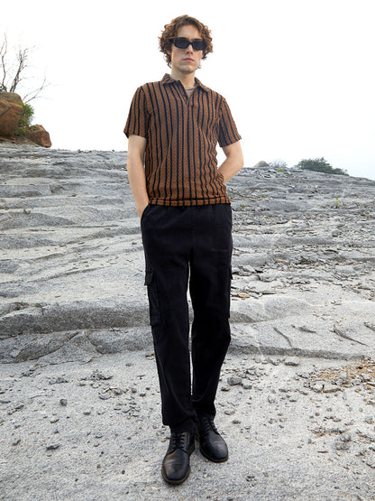 Tactile-Striped Polo T-Shirt