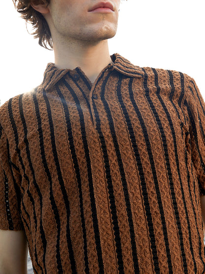 Tactile-Striped Polo T-Shirt