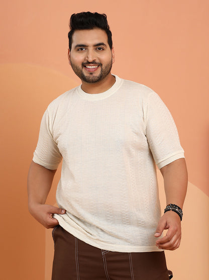 Dash-Ribbed Knit T-Shirt