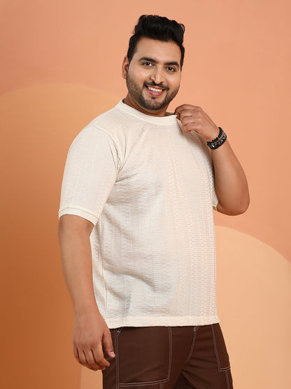 Dash-Ribbed Knit T-Shirt
