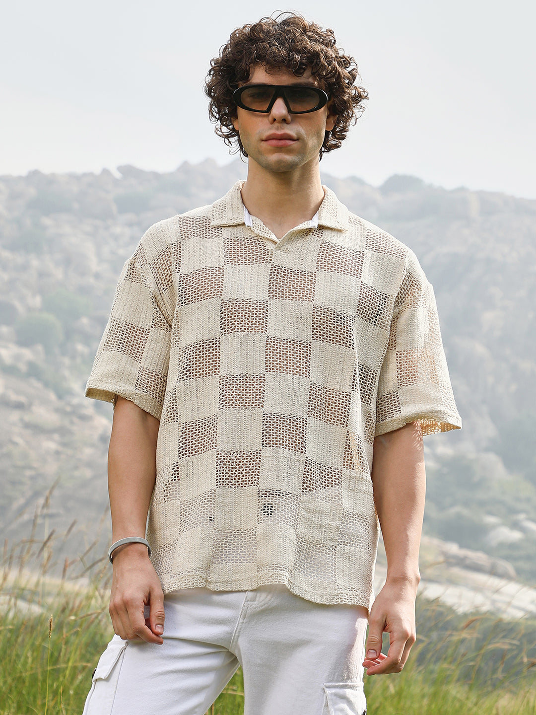 Grid Oversized Polo T-Shirt