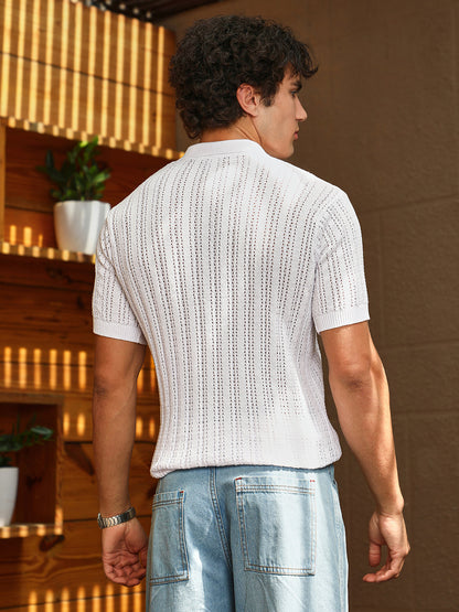 Panelled-Knit Polo T-Shirt