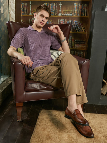 Stripe-Textured Polo T-Shirt