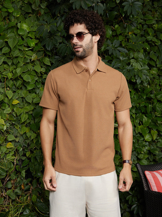 Chainlink-Ribbed Polo T-Shirt