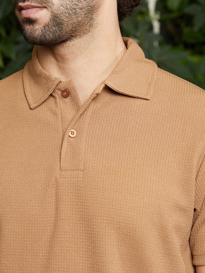 Chainlink-Ribbed Polo T-Shirt