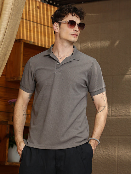 Chainlink-Ribbed Polo T-Shirt