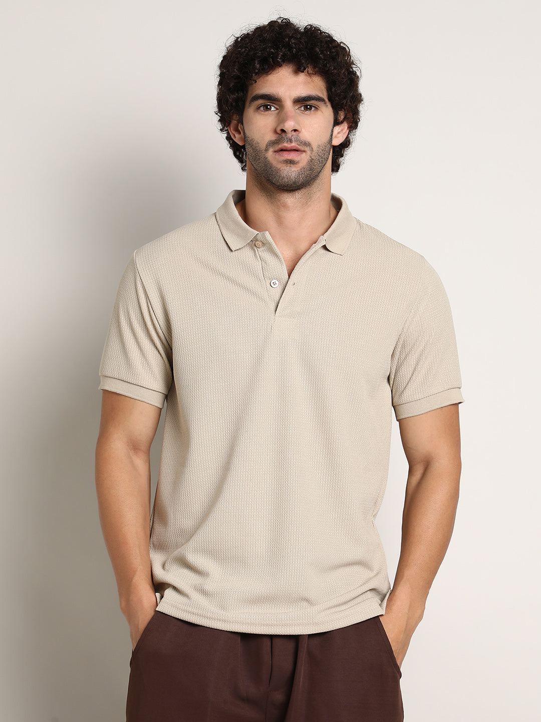 Chainlink-Ribbed Polo T-Shirt