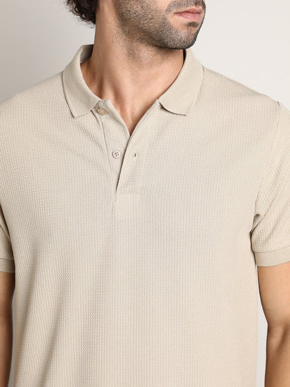 Chainlink-Ribbed Polo T-Shirt