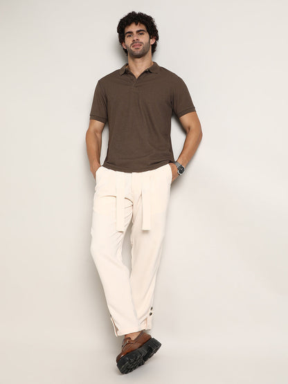 Chainlink-Ribbed Polo T-Shirt