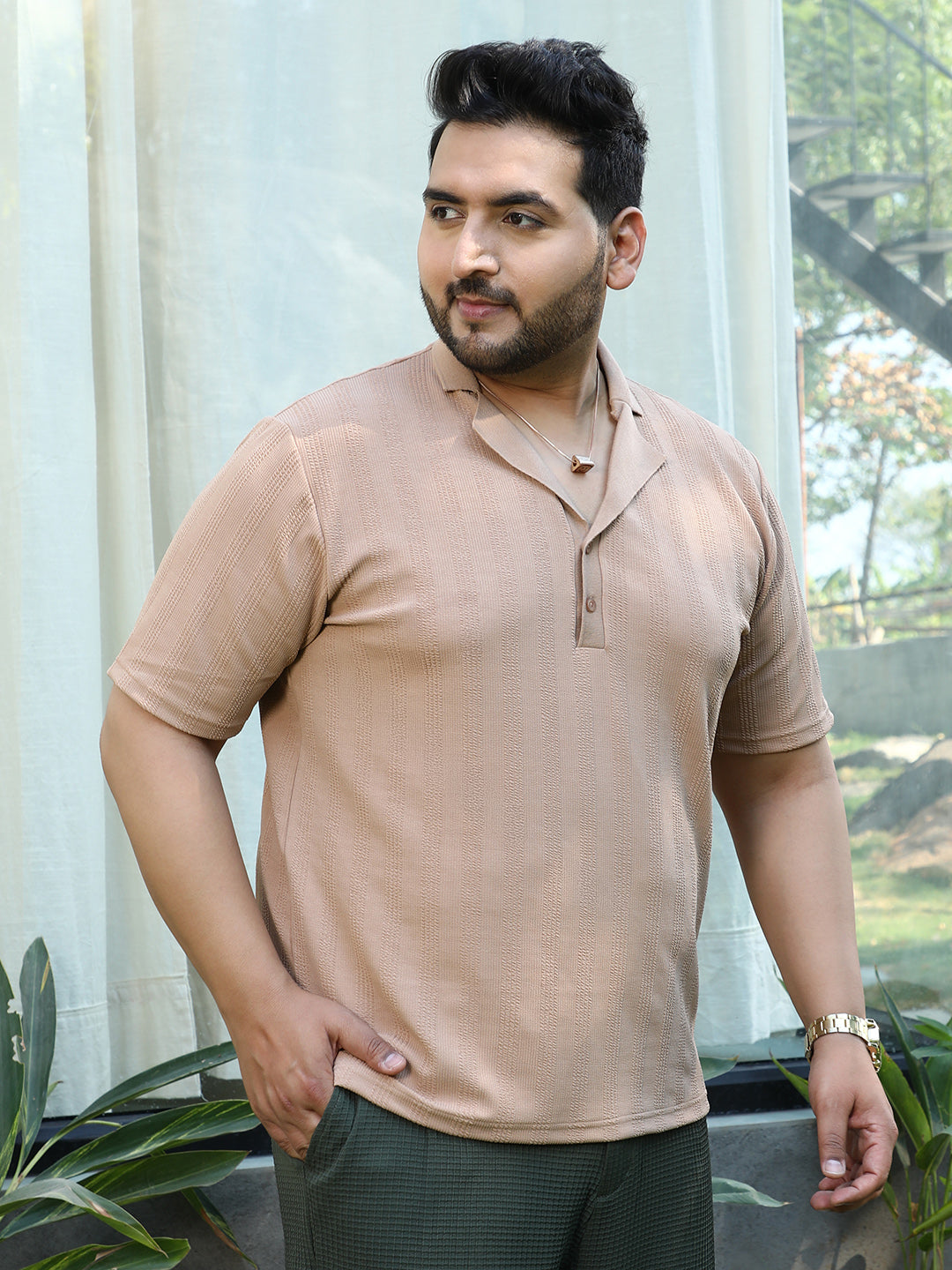 Rope-Tactile Cuban Polo T-Shirt
