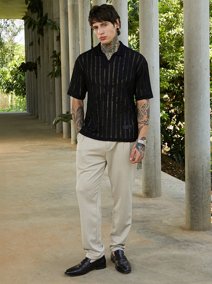 Duo-Striped Relaxed Polo T-Shirt