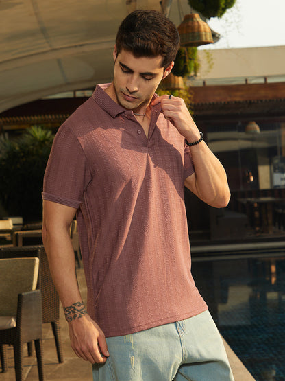 Texture-Lined Polo T-Shirt