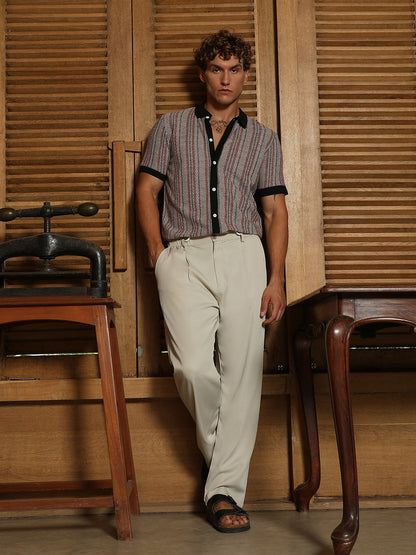 Striped-Knit Polo Shirt