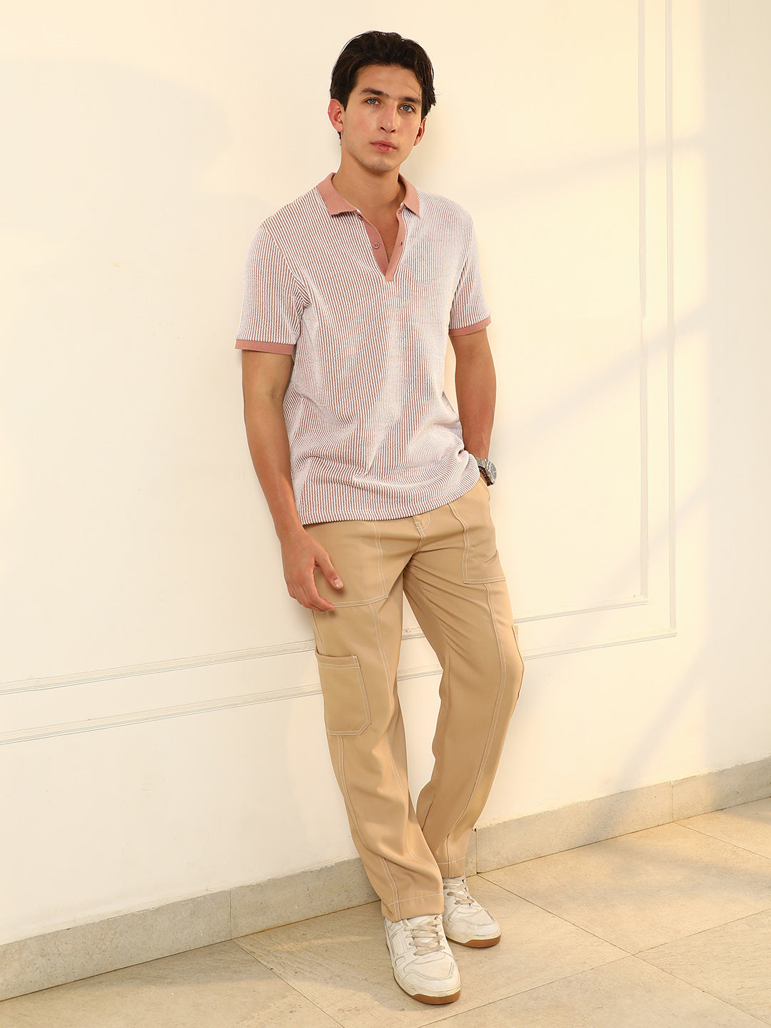 Seersucker-Striped Polo T-Shirt