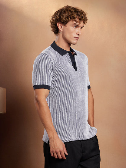 Contrast-Seersucker Polo T-Shirt