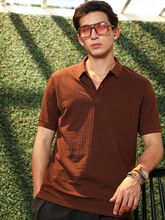 Ripple-Lined Tactile Polo T-Shirt