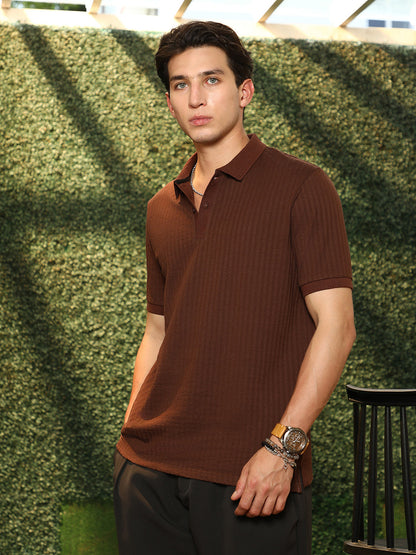 Ripple-Lined Tactile Polo T-Shirt