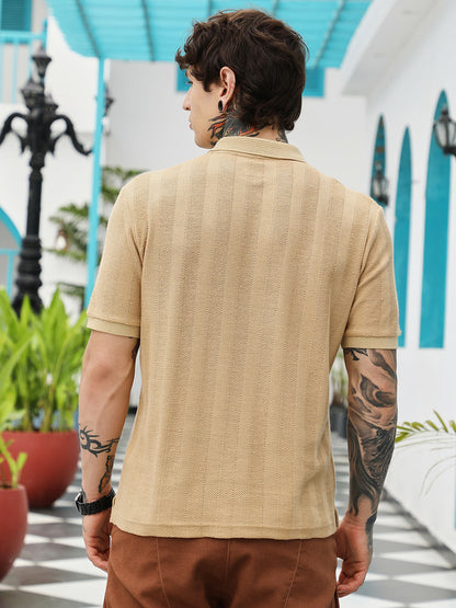 Candy Stripe-Knitted Polo T-Shirt