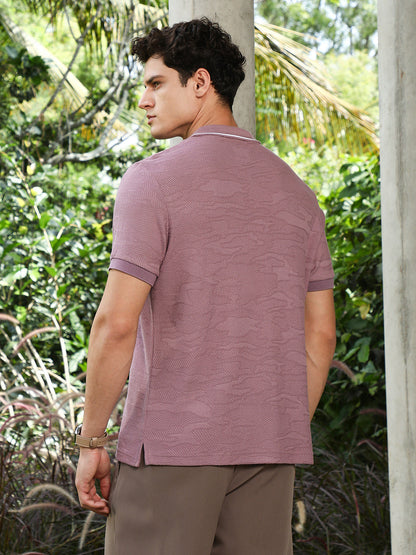 Mauve Purple Abstract-Tactile Knit Polo T-Shirt