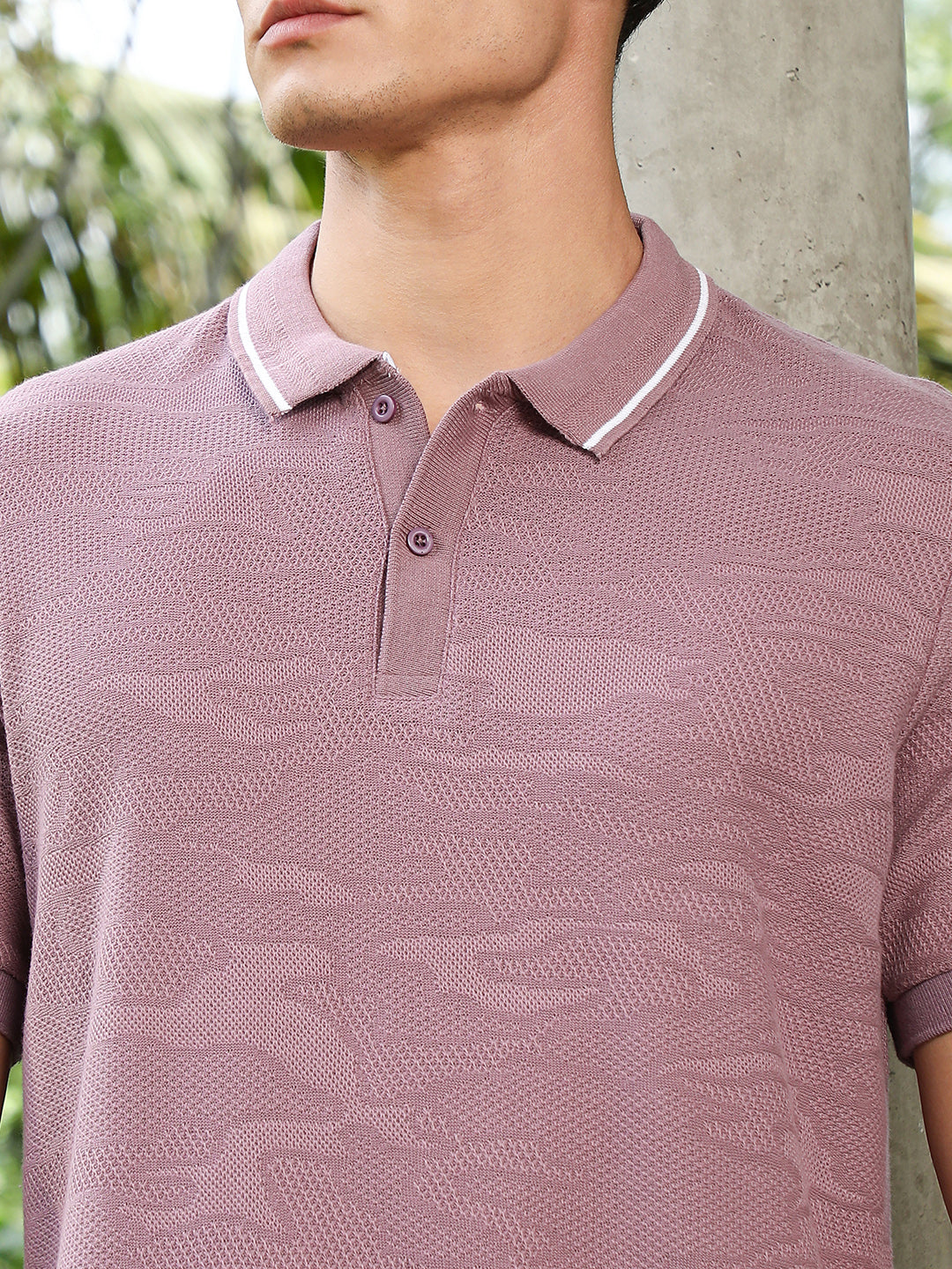 Mauve Purple Abstract-Tactile Knit Polo T-Shirt