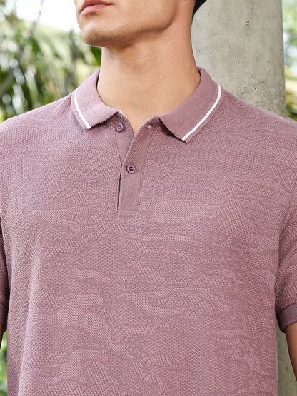 Mauve Purple Abstract-Tactile Knit Polo T-Shirt