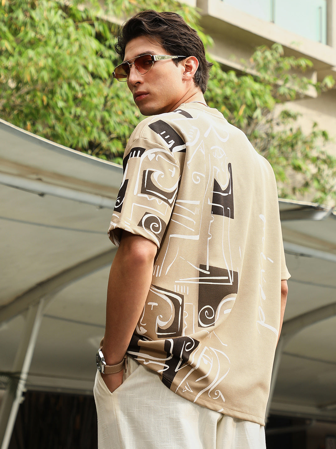 Boxy Folk-Wave T-Shirt