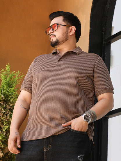 Solid Ribbed Polo T-Shirt