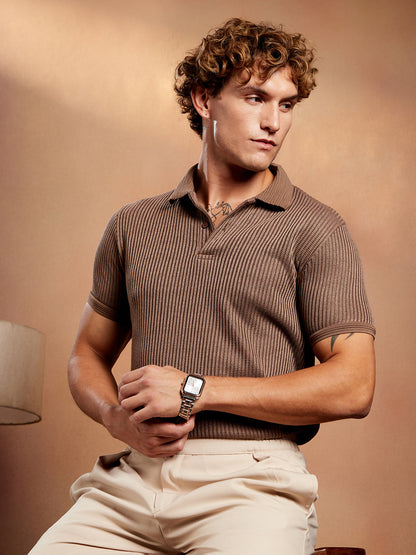 Solid Ribbed Polo T-Shirt