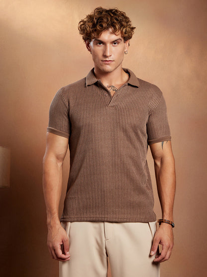 Solid Ribbed Polo T-Shirt