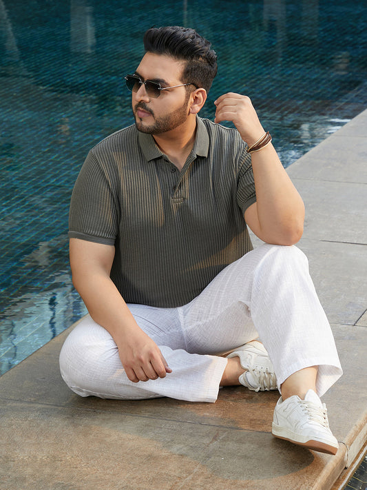 Solid Ribbed Polo T-Shirt
