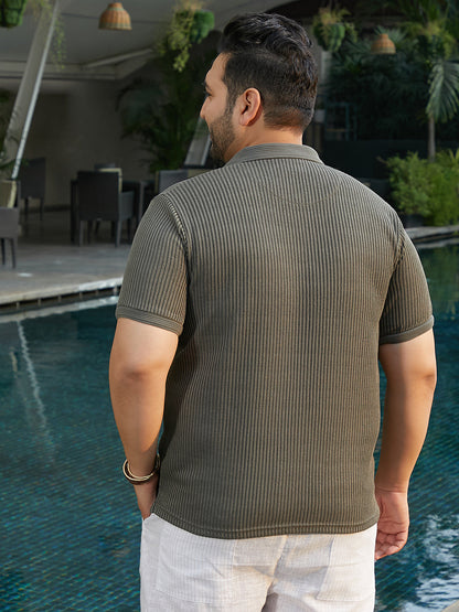 Solid Ribbed Polo T-Shirt