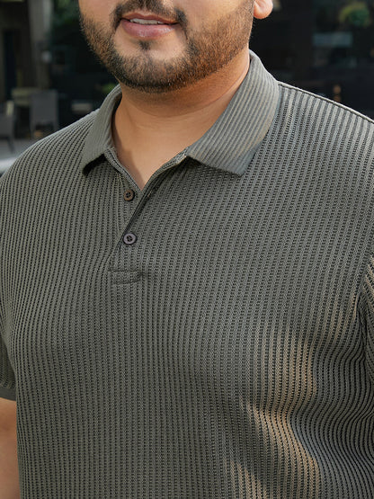 Solid Ribbed Polo T-Shirt