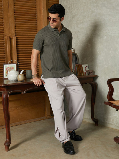 Solid Ribbed Polo T-Shirt