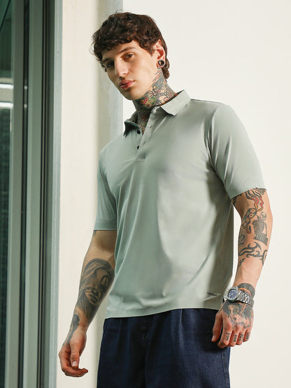 Light Green Slim Fit Polo T-Shirt with Breathable Poly-Spandex Blend